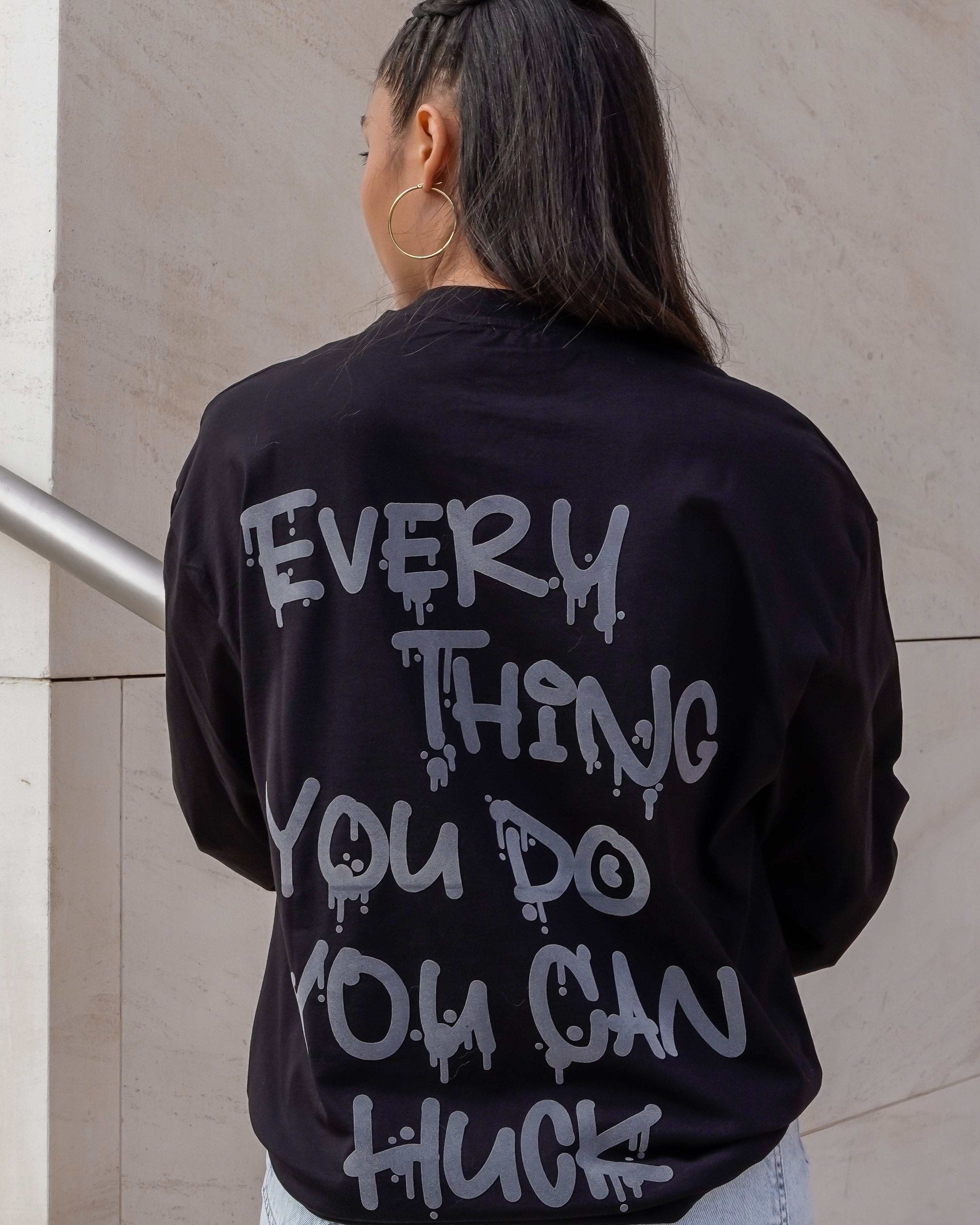 THE MOTTO OVERSIZED LONG SLEEVE T-SHIRT - BLACK